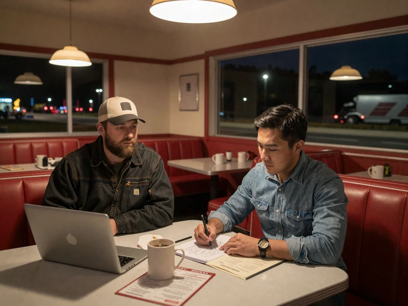 DatingLawn founders sketching the Route Matching Engine in a diner booth off I-80