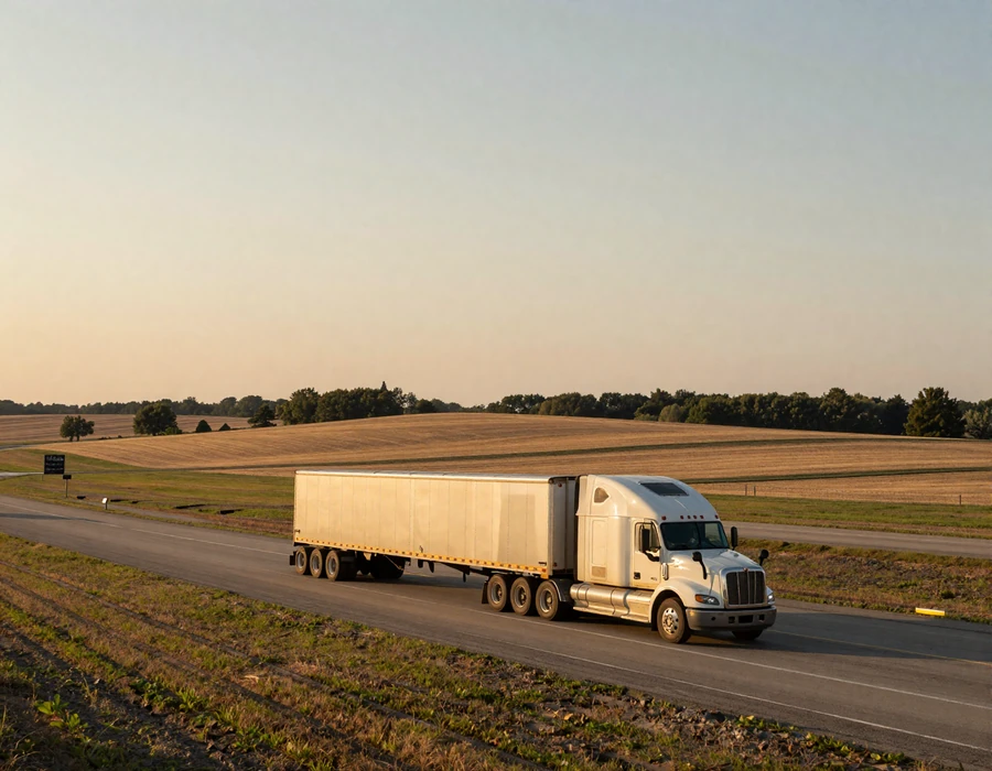 Ohio I-70 interchange at golden hour with semi-truck - Ohio trucker dating Midwest corridor